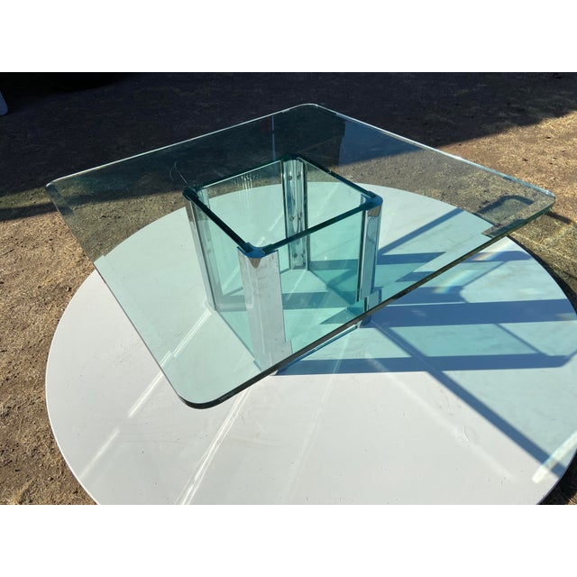 Vintage Mid Century Modern Leon Rosen for Pace Collection Chrome Glass Coffee Table Unmarked For Sale - Image 11 of 18