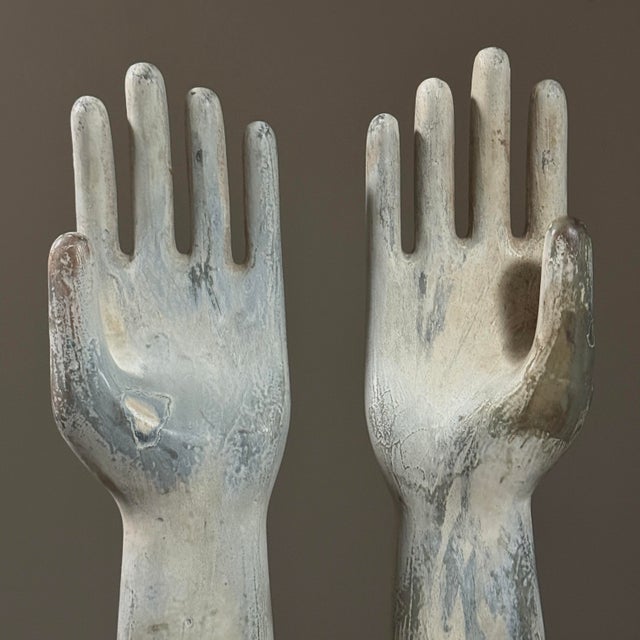 Antique Hand Carved Polychrome Glove Form For Sale - Image 4 of 8