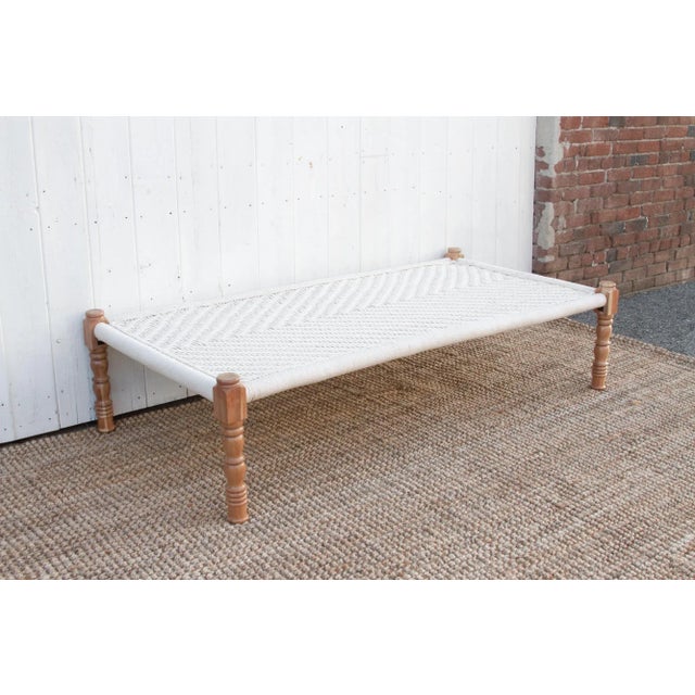 Bleached Wood & White Woven Charpai Coffee Table For Sale - Image 4 of 12