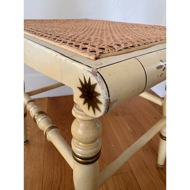 1950s Genuine Hitchcock Bench Federal Style Cream Color With Stenciled Details and Cane Seat For Sale In New York - Image 6 of 12