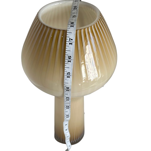 17+ Iin. Massimo Vignelli Venini Fungo Style Murano Beige Striped Art Glass Vase For Sale - Image 13 of 13