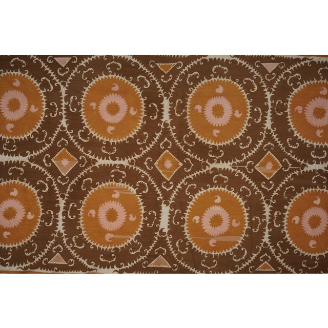 Textile Boho Brown Suzani Throw, Hand Embroidered Tapestry, Neutral Orange Decor 7'5'' X 12'1'' For Sale - Image 7 of 13