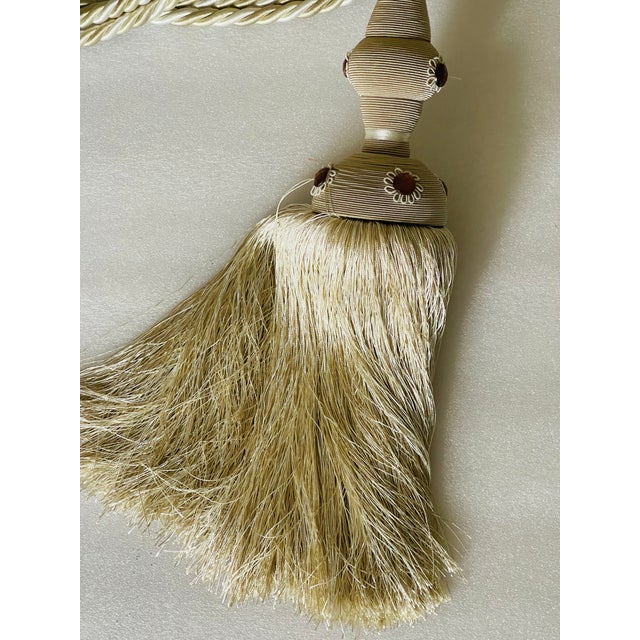 Shabby Chic Gorgeous 42” Large White Silk Tiebacks With Tassels For Sale - Image 3 of 5