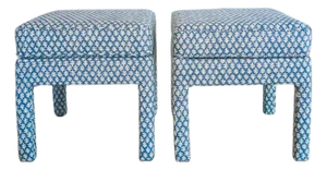 Sister Parish Burma in Summer Blue Parsons Ottomans - Pair