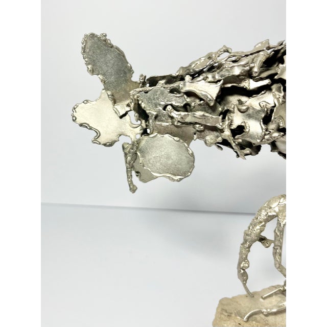 1960s Mid-Century Vintage Large Rooster Chicken Silver Metal Art Sculpture For Sale - Image 11 of 12