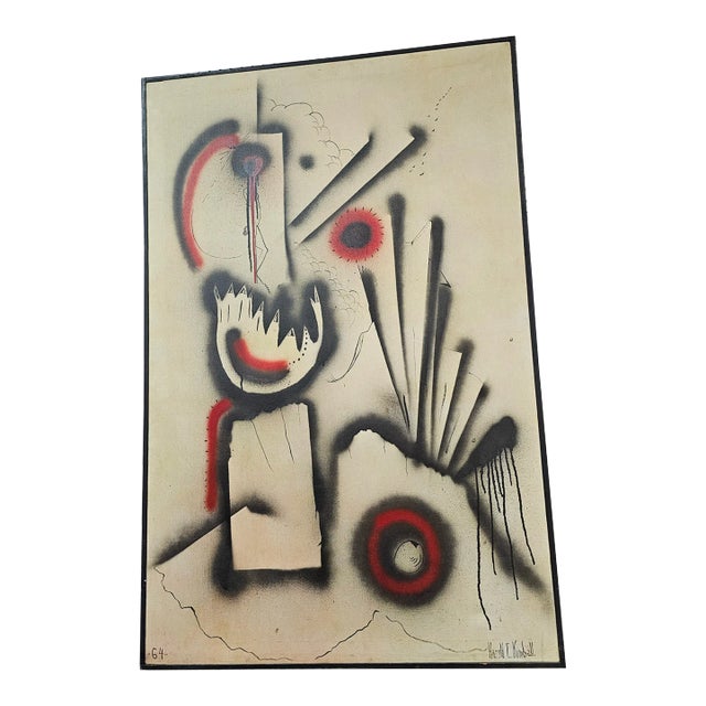 Mid Century Modern Large Abstract Oil on Canvas by Listed Chicago