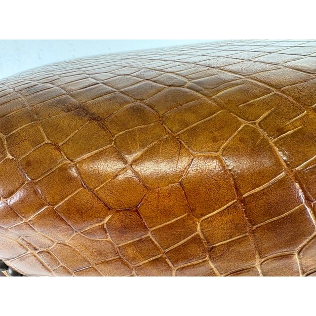 Ralph Lauren Regency Inspired Leather and Walnut Vanity Bench For Sale - Image 9 of 12