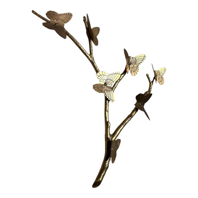 Mid Century Brass Butterfly Branch Wall Decoration M For Sale