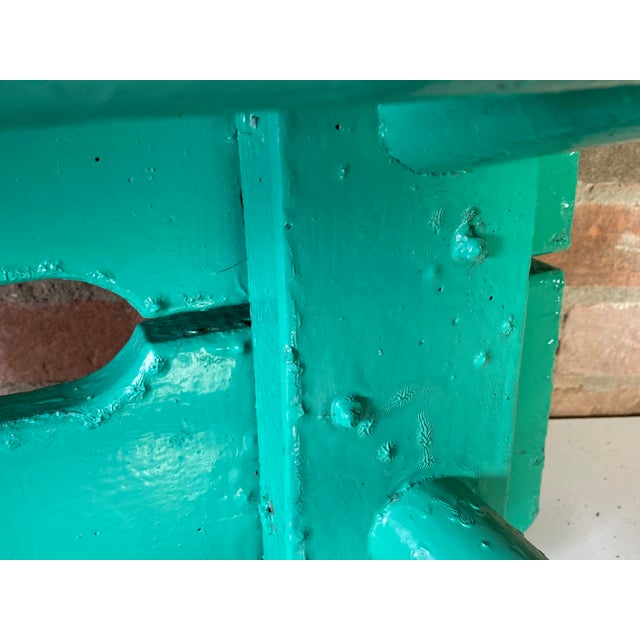 French Brutalist Wooden Stool in Green Paint, 1950s For Sale - Image 16 of 18