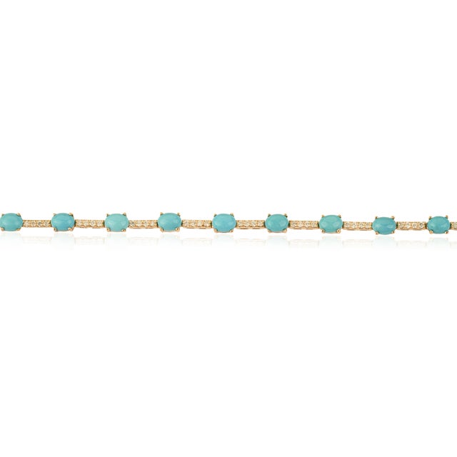 14k Solid Gold Natural 3.25ct Turquoise & Diamond Mexican Bracelet For Sale - Image 4 of 16