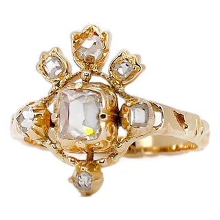 Late 19th Century Victorian 14k Table Cut Diamond Tiara Ring, Renaissance Revival, Size 10 For Sale