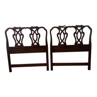 Chippendale Drexel 18th Century Classics Twin Mahogany Headboards - a Pair For Sale