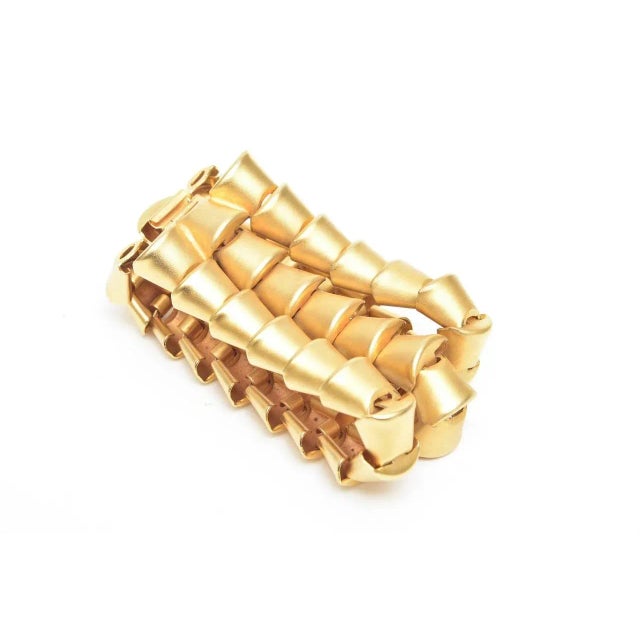 Vintage Signed Marcy Feld Gold Plated 3 Row Cuff Bracelet 80's For Sale - Image 10 of 10