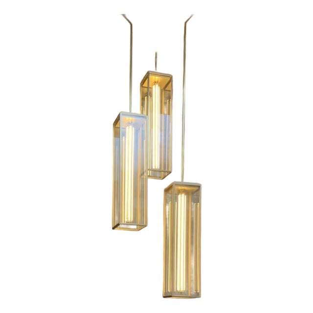 Contemporary Tekna Ilford XL Pendant Light With Sateen Brass Finish and Clear Glass For Sale
