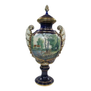 Sevres Style Cobalt Blue And White Urn For Sale