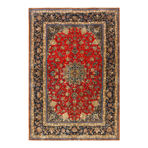 1940s Red Medallion Antique Isfahan Silk Rug 5' 5" X 8' 0" Knotted Carpet