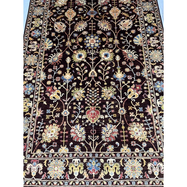 Art Deco Black and Gold Afghan Sultani Wool Rug, Natural Dye Persian Floral Design, 6′7″ × 9′8″ For Sale - Image 3 of 15
