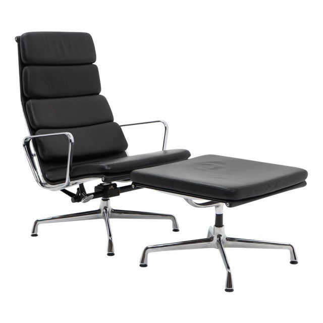 Set of Alu Group Soft Pad Lounge Chair and Ottoman by Charles and Ray Eames for Vitra For Sale