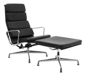 Set of Alu Group Soft Pad Lounge Chair and Ottoman by Charles and Ray Eames for Vitra