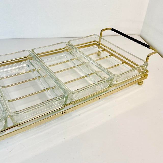 Mid-Century Modern Atomic Boho Chic 4-Part Relish Serving Dish With Caddy - 5 Piece Set For Sale - Image 4 of 9