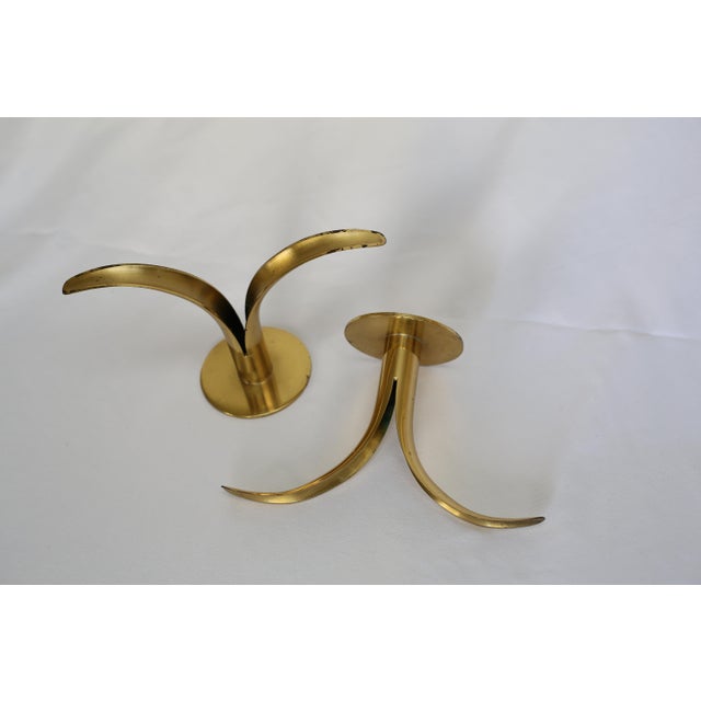 1950s Pair Vintage Brass “Liljan” Candle Holders – Ivar Björk for Ystad Metall – Scandinavian Modern For Sale - Image 5 of 8