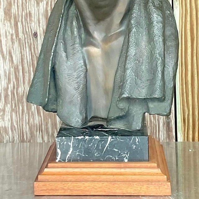 Vintage Regency Glenda Goodacre Attributed Bronze Bust of Man For Sale - Image 10 of 12