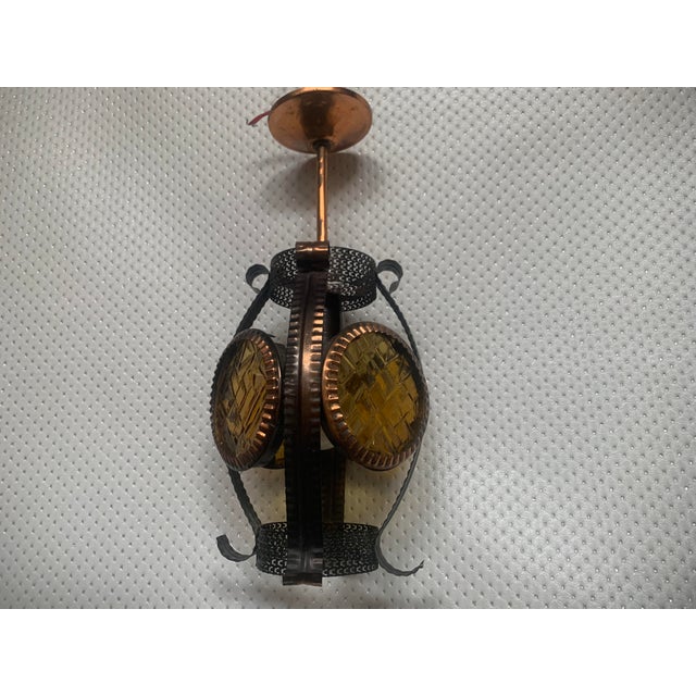 Vintage Hanging Lamp in Metal and Copper with Honey Glass, 1970s For Sale - Image 3 of 18