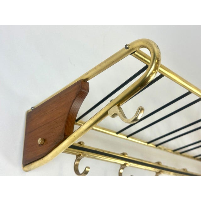 Mid-Century Modern Mid-Century Teak and Brass Coat Rack, 1950s For Sale - Image 3 of 18