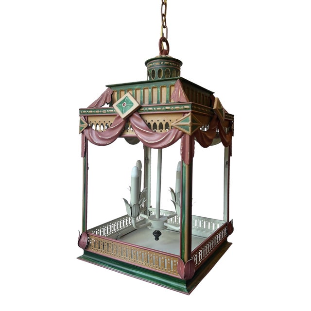 Vintage French Regency Style Tole Peinte Lantern Chandelier For Sale