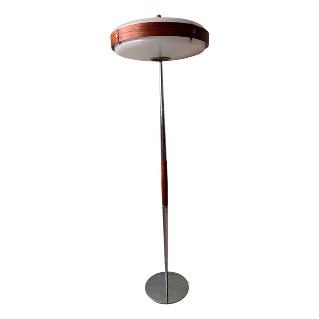 Phase Eclipse S Dimmable Floor Lamp in Chrome & Wood by Luis Pérez De La Oliva for Fase, 1966 For Sale
