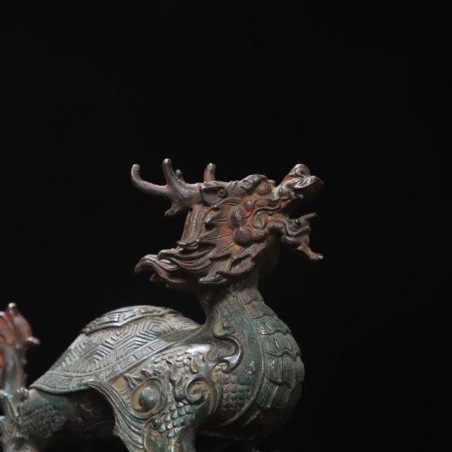 Late 19th Century Late 19th Century Gilt Bronze Dragon Turtle Statue on Wooden Stand, 1.5kg For Sale - Image 5 of 9