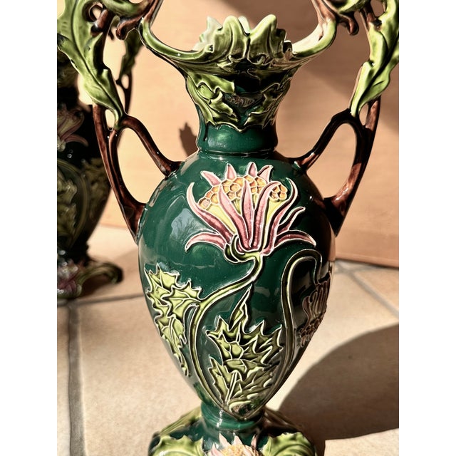 Antique Art Nouveau Porcelain Vases with Handles from Julius Dressler Biela, Austria, 1910s, Set of 2 For Sale - Image 3 of 14