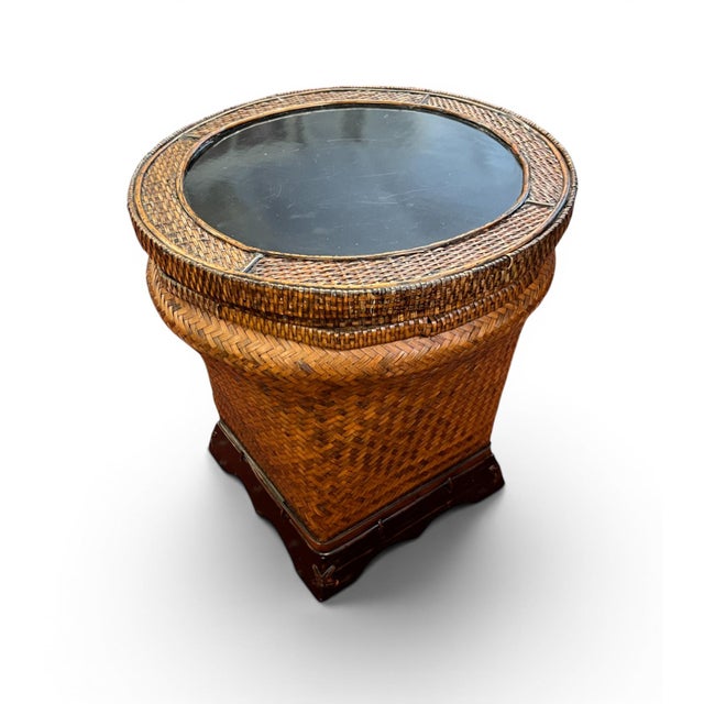 Wood Mid-Century Boho Coastal Rattan Storage Side Tables - A Pair For Sale - Image 7 of 16