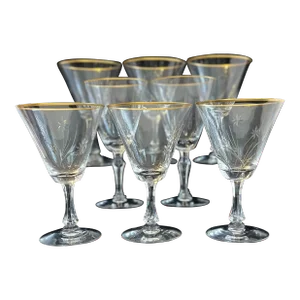 1950s Mid-Century Hollywood Regency Fostoria Gold Rimmed Goblets Wine Glasses - Set of 8