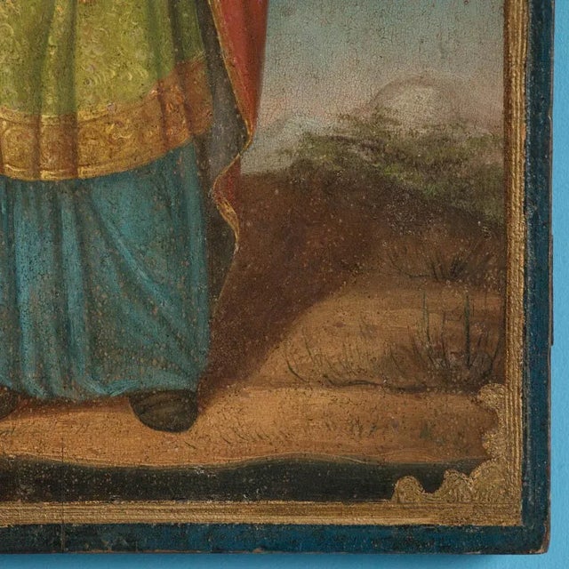 Antique Religious Icon Painting of St. Martin on Board For Sale - Image 6 of 9