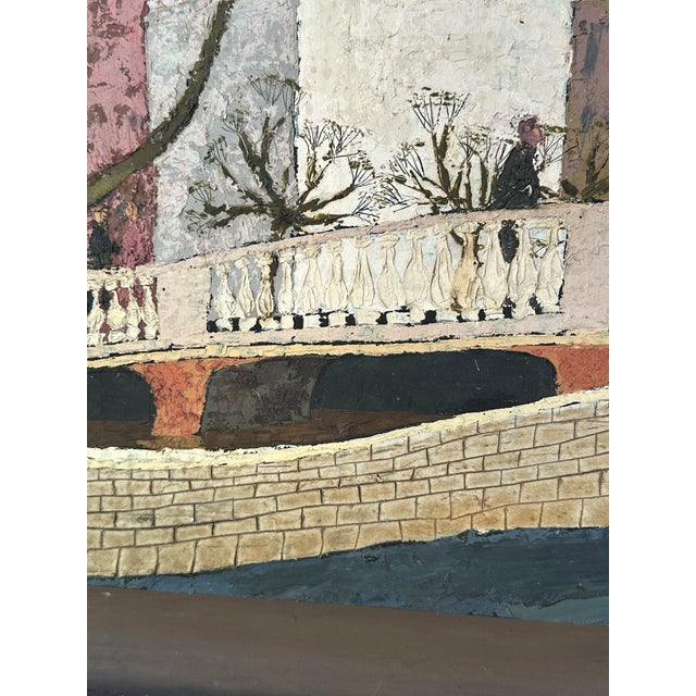 Light Gray Mid-Century Modern Norbert Smith Impasto Architectural Landscape Cityscape Painting. For Sale - Image 8 of 12