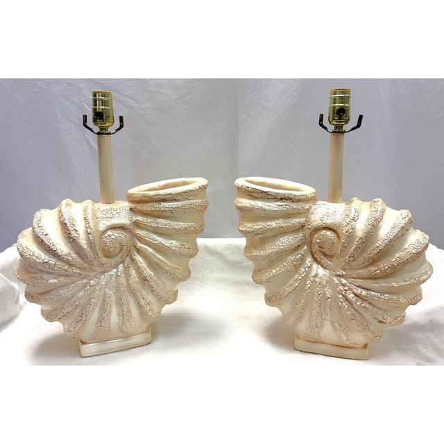 C1980's Palm Beach Chic Nautilus Shell Table Lamps- A Pair For Sale - Image 16 of 18