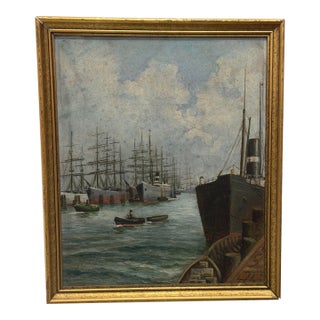 Antique Ship Painting, Framed For Sale