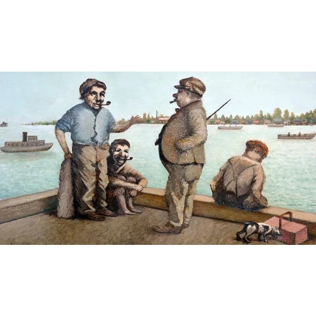 Realism Conversation on the Pier Oil Painting For Sale - Image 3 of 4