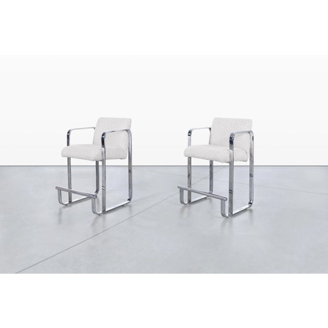 1970s Mid-Century Modern Chrome Sled-Base Counter Stools, 1970s For Sale - Image 5 of 12