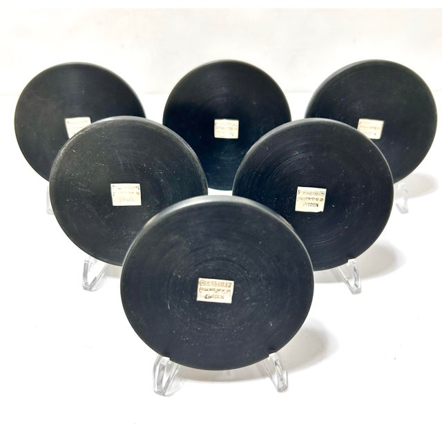 Vintage Nautical Silver Ship Coasters – Swedish Lerstorp Black Bakelite/Isolite Scandinavian Barware - Set of 6 For Sale In Louisville - Image 6 of 9