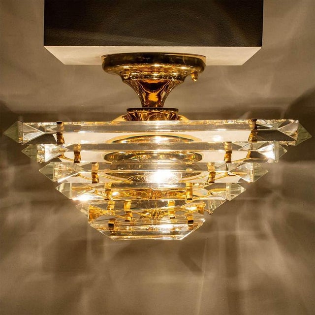 Clear and Gold Glass Pyramid Flush Mount in the style of Venini, 1970s For Sale - Image 11 of 18