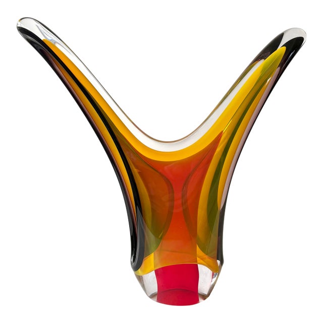 Joe Nielander Double Mouth Glass Sculpture Featuring a Red and Yellow Sommerso Design For Sale