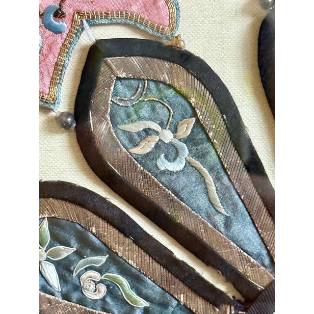 Framed Chinese Antique Embroidery Silk Collar Qing Dynasty For Sale - Image 15 of 17