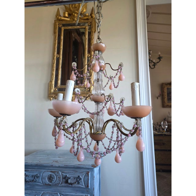 Pink Opaline Chandelier For Sale - Image 4 of 13