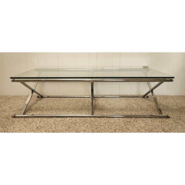 Contemporary Triple X Base Chrome Glass Cocktail Table 1970s Mod For Sale - Image 3 of 12