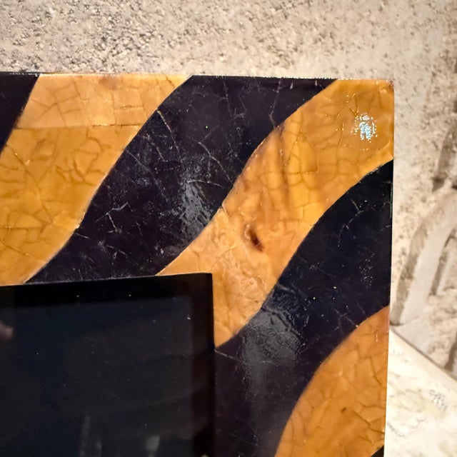 1940s Art Deco Tiger Pattern Tessellated Egg Shell Stone Picture Frame For Sale - Image 5 of 12