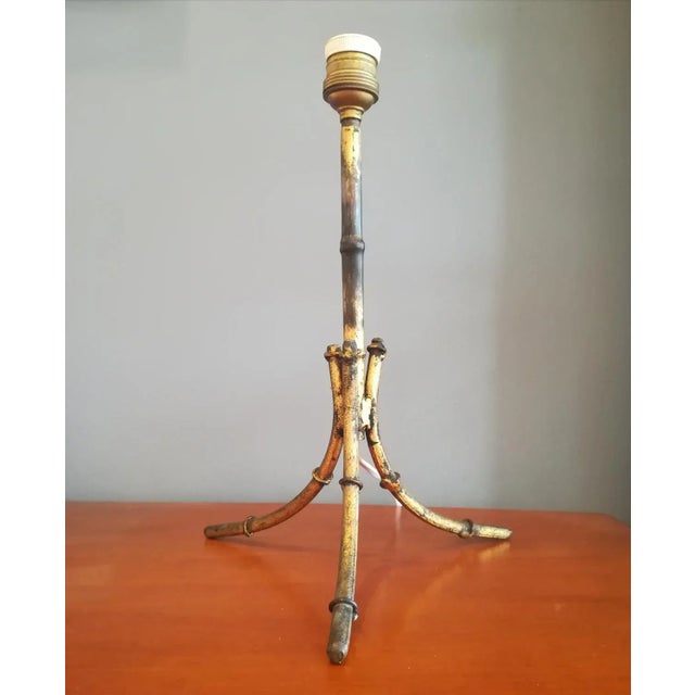 Metal Table Lamp in Imitation Bamboo Gilt Metal, 1950s For Sale - Image 7 of 13
