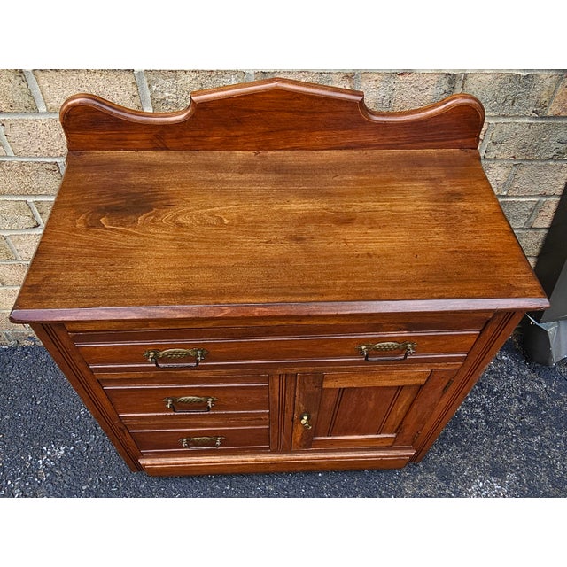 Brown Early American Style Side Chest of Drawer / Washstand on Wheels, Circa 1910s For Sale - Image 8 of 13
