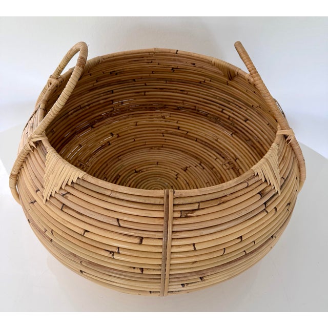 Gabriella Crespi Oversized Handwoven Pencil Reed Rattan Basket With Handles For Sale - Image 4 of 7